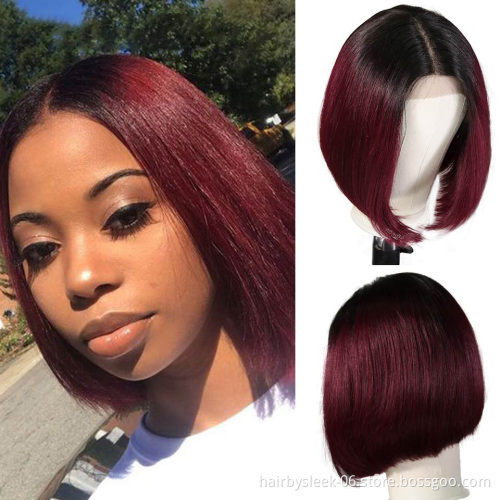 Rebecca 10 inch Ombre Short Bob Wigs Hot Sell Best Human Hair Wigs Middle Part Peruvian Remy Hair HD Lace Front Wigs Human Hair